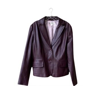 Vintage Casual Corner Soft Leather Jacket Blazer Women’s Size L Burgundy